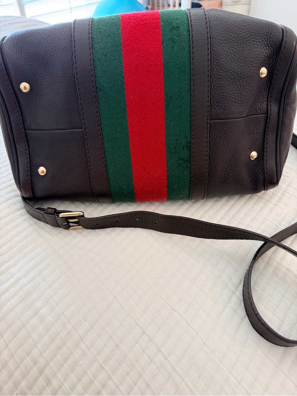 Gucci Vintage Web Medium Boston Bag Pebbled Leather Crossbody - Picture 9 of 12